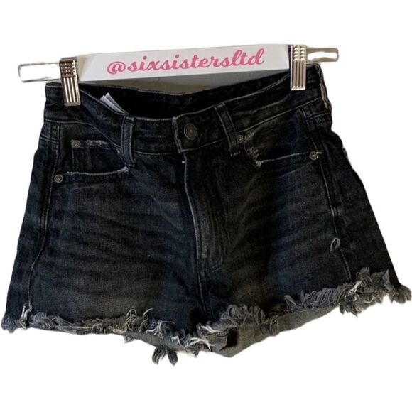 AMERICAN eagle black denim cut off shorts size 00. Faded color five pockets - Picture 1 of 10